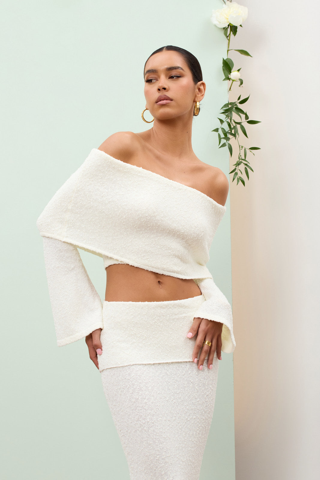 Juline - Bouclé co-ord set with bardot detail