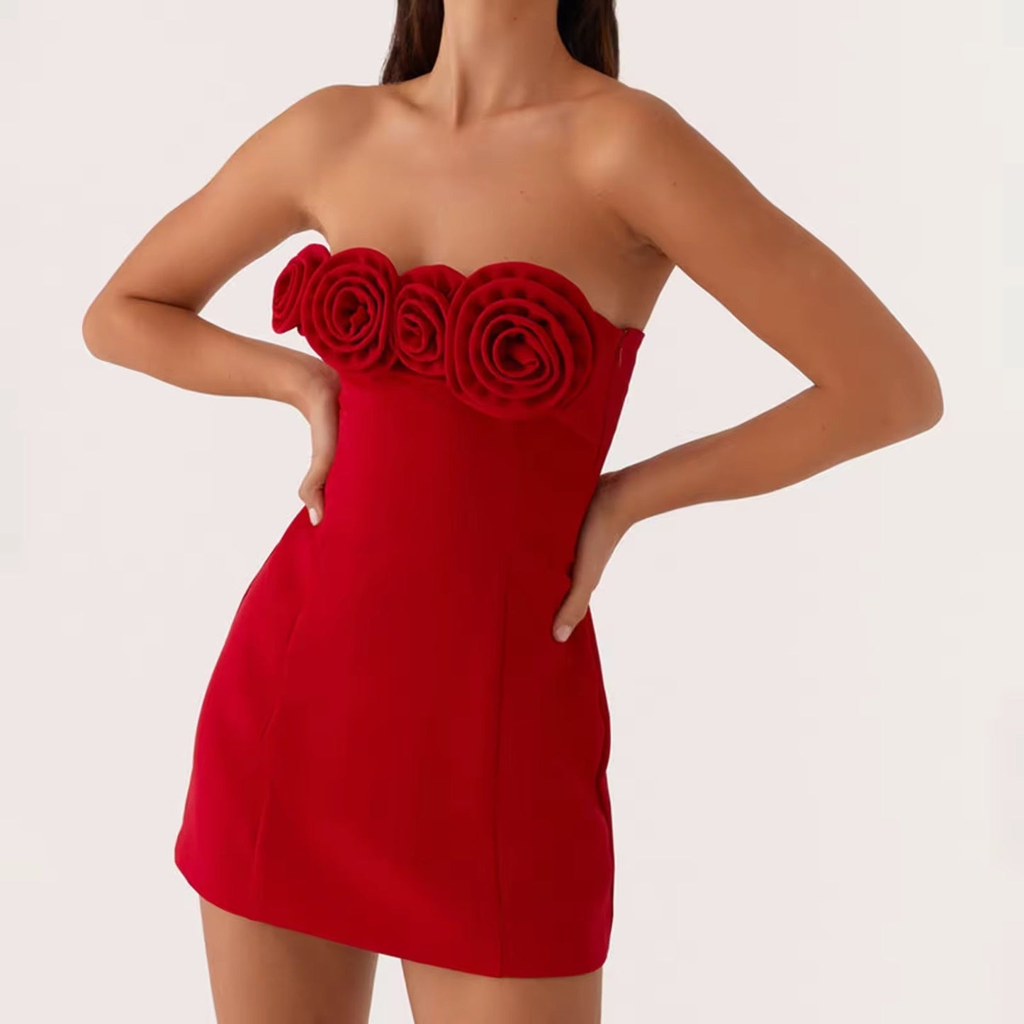 Livette - Strapless Rose Mini Dress