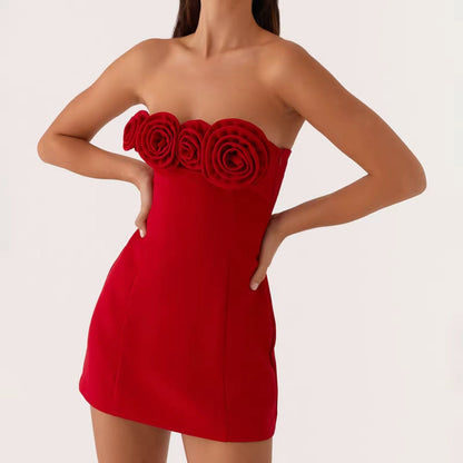 Livette - Strapless Rose Mini Dress
