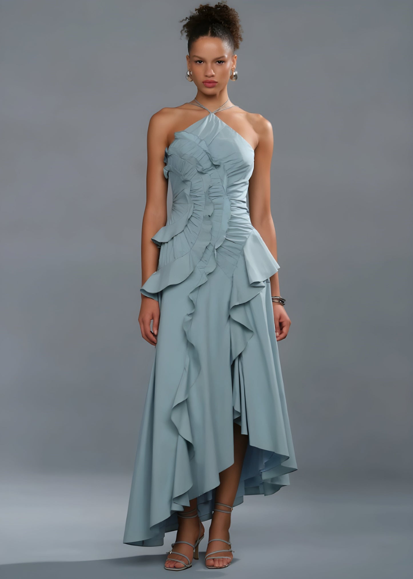 Livette -  Halter neck and ruffles Maxi Dress