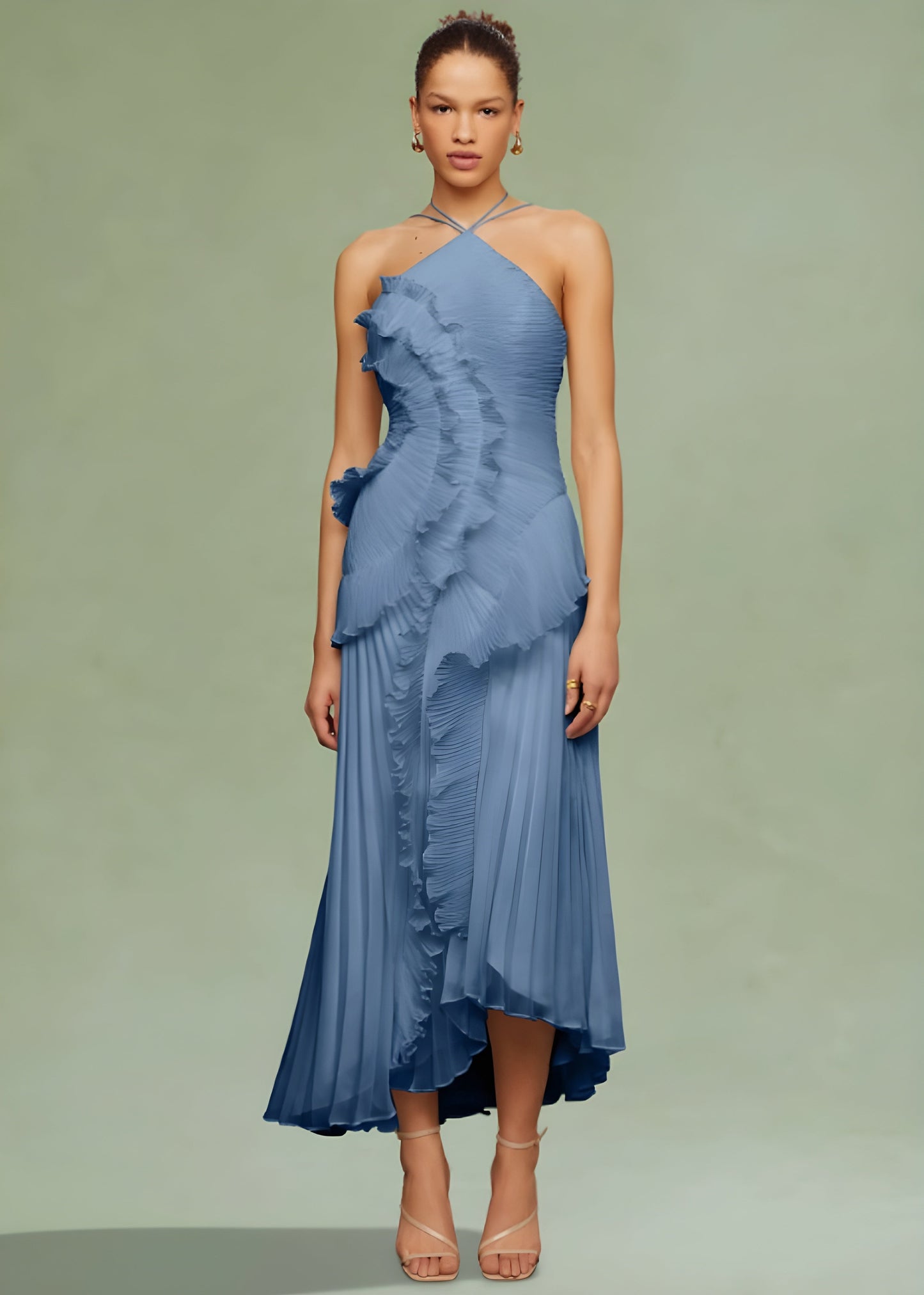 Livette -  Halter neck and ruffles Maxi Dress