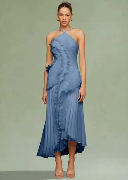 Livette -  Halter neck and ruffles Maxi Dress
