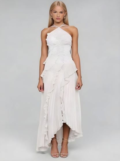 Livette -  Halter neck and ruffles Maxi Dress